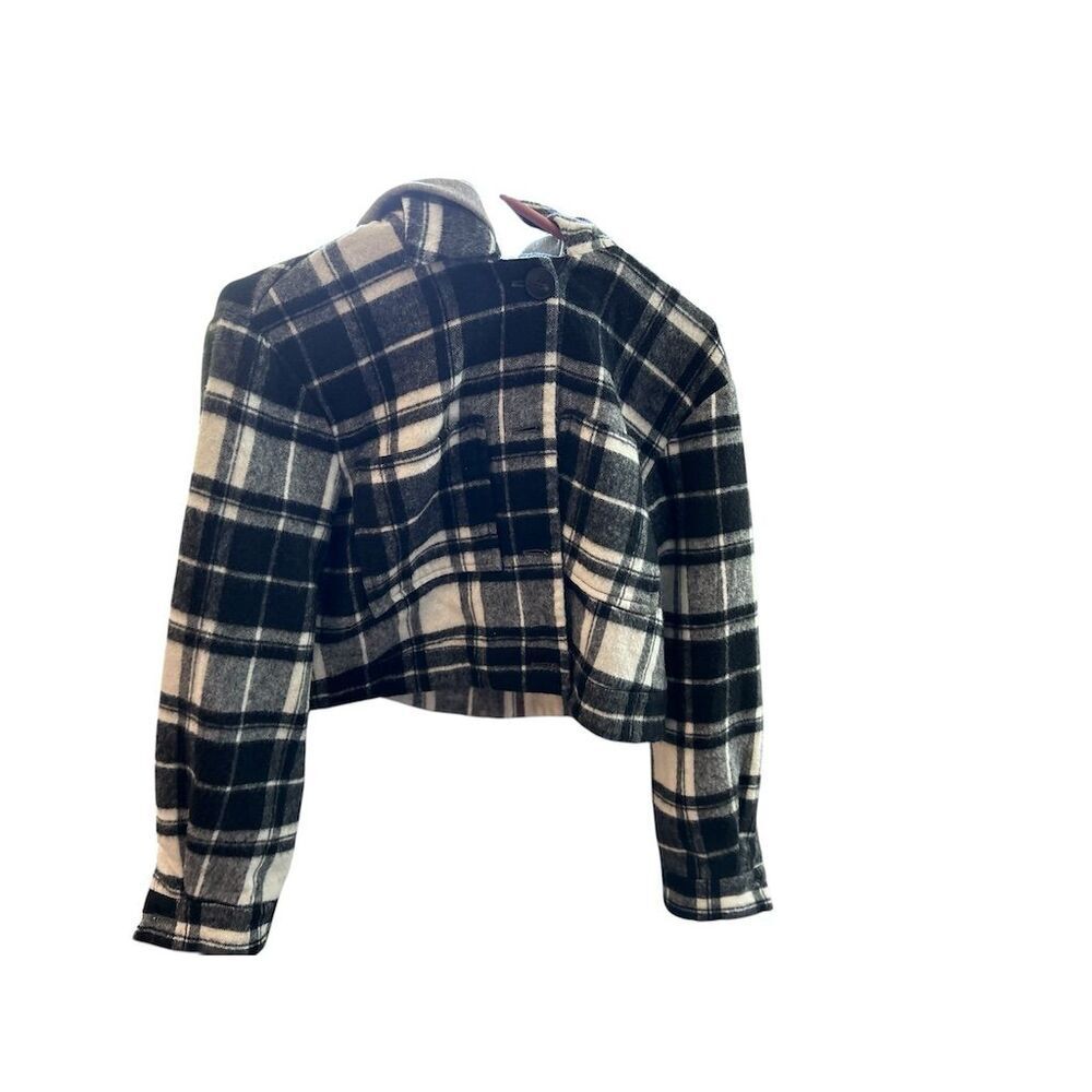 Zara Women's M Plaid Crop Jacket Black & White with Hood